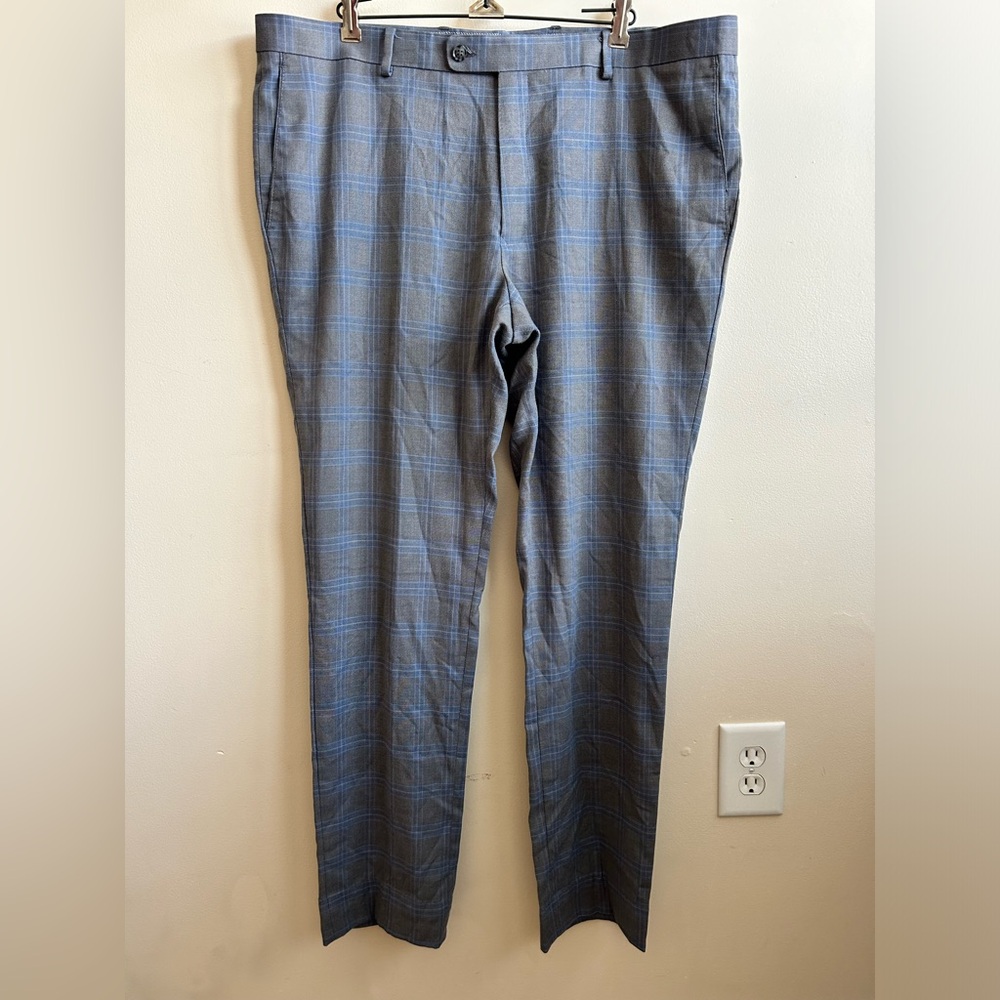 Lineage Mens Grey and Blue Plaid Dress Pants Slacks 40x37